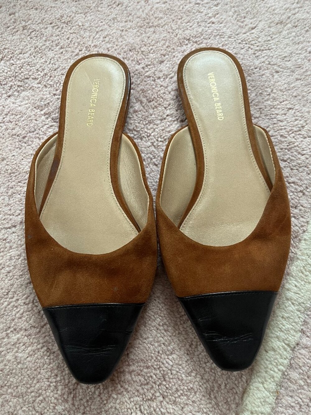 Veronica Beard Carlotta Suede Cap-Toe Ballerina Mules Size 9